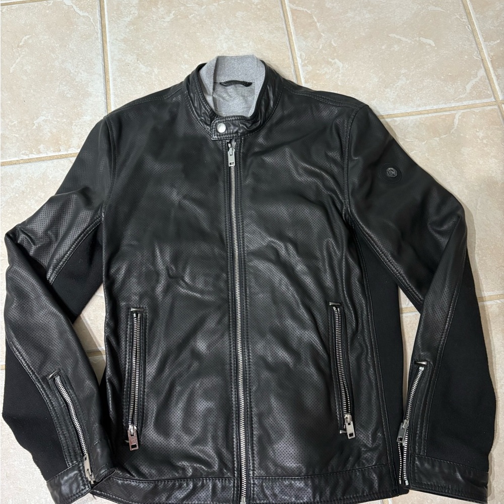 Diesel Black Leather Jacket with Gray Lining